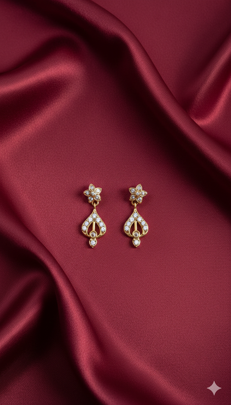 Elegant Floral Gold-Toned Drip Earrings with Crystal Accents