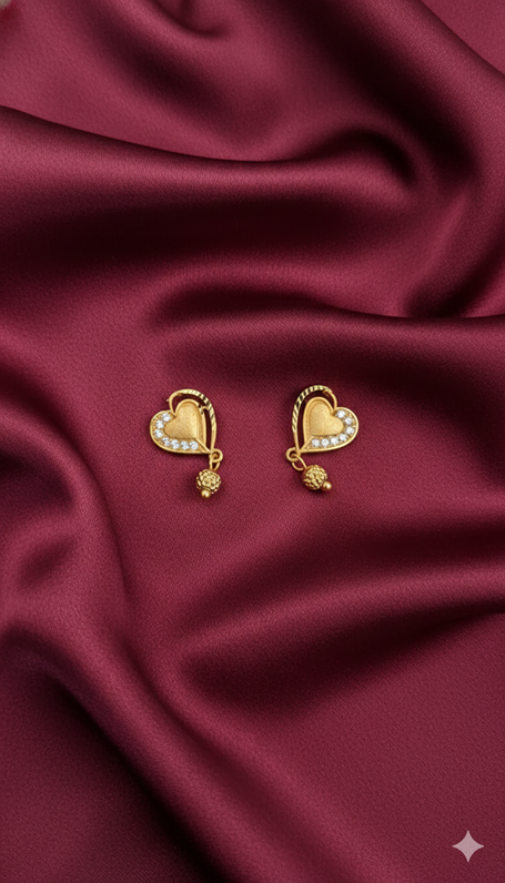 Golden Heart Radiance Drop Earrings with Crystal Border