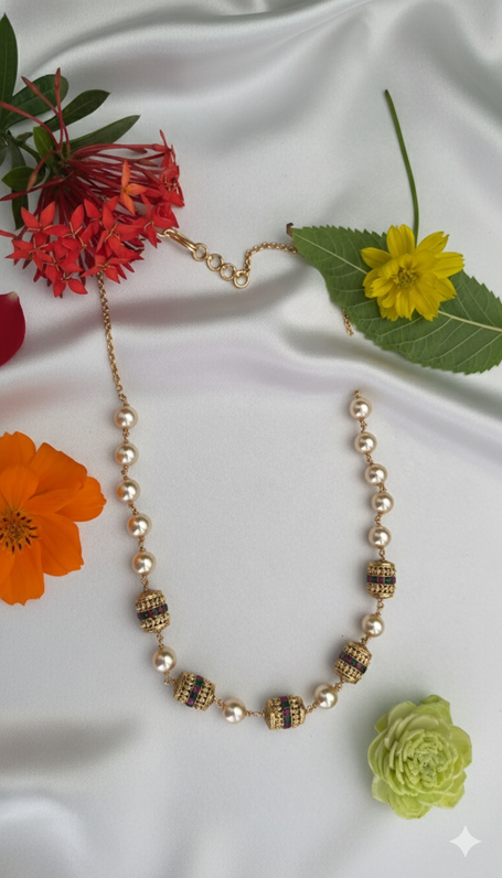 Saffron Bloom Pearl Chain